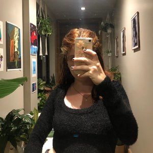 Fuzzy Black Long Sleeved Crop Top